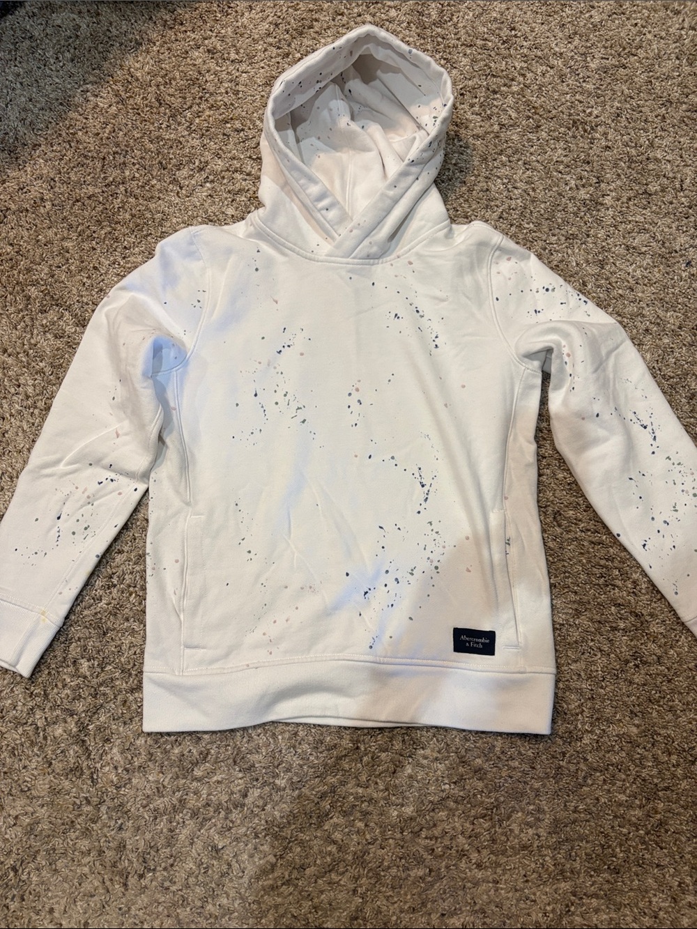 Abercrombie & Fitch White Hoodie with Paint Splatter